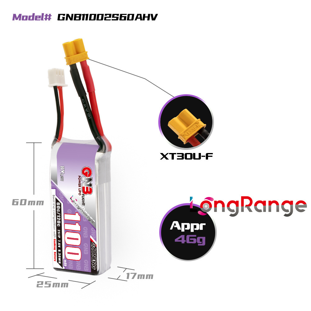 GNB 1100mAh 2S 3S 4S 6S 60C/12 - Drone Racing Battery 评论和价格